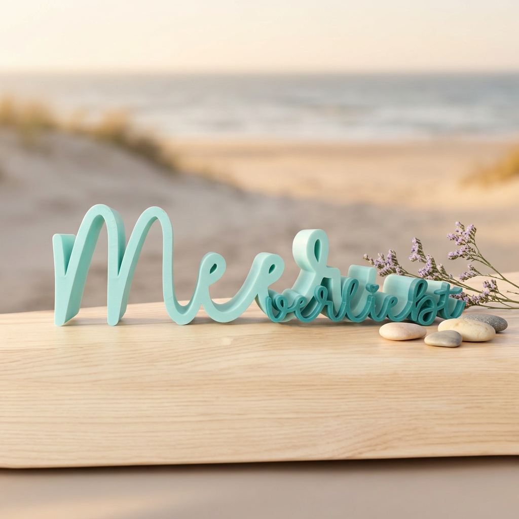 Meer verliebt – Maritimer Dekoschriftzug im Strand-Design