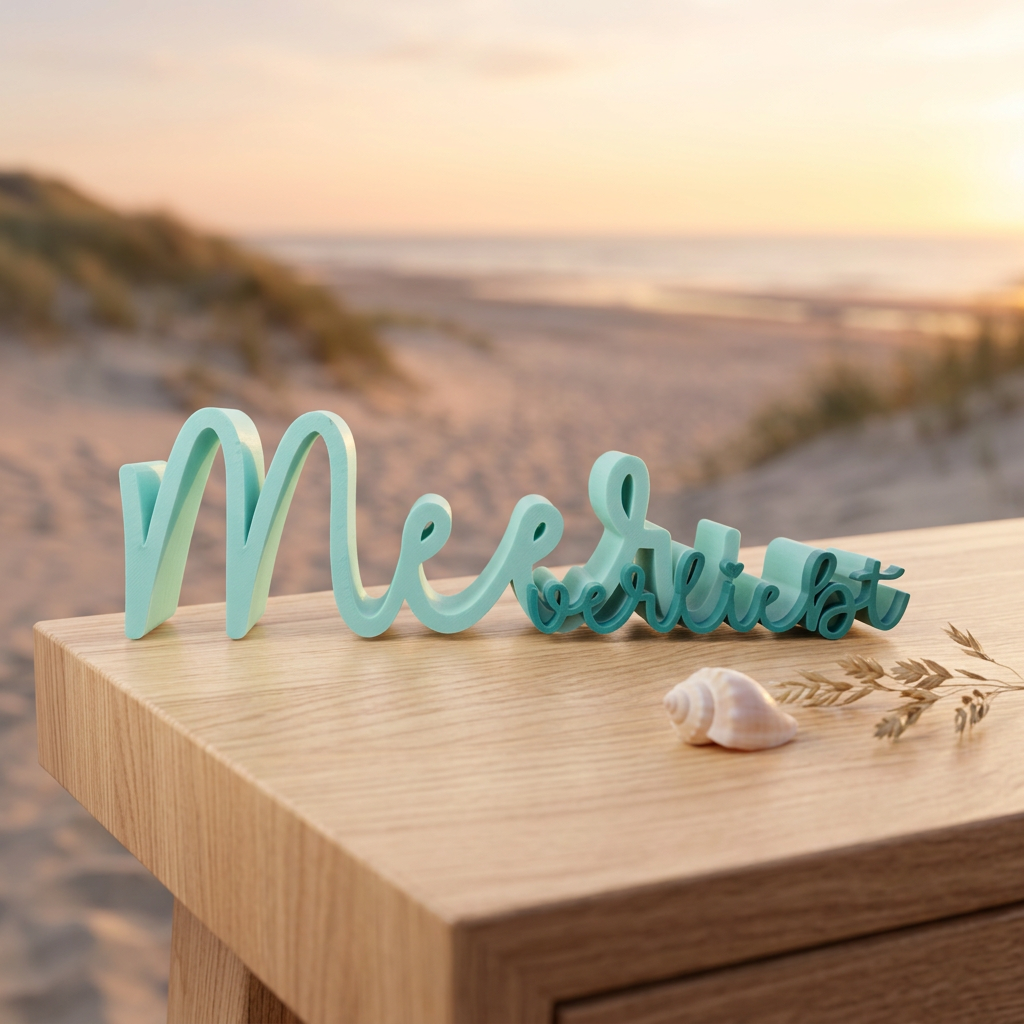 Meer verliebt – Maritimer Dekoschriftzug im Strand-Design