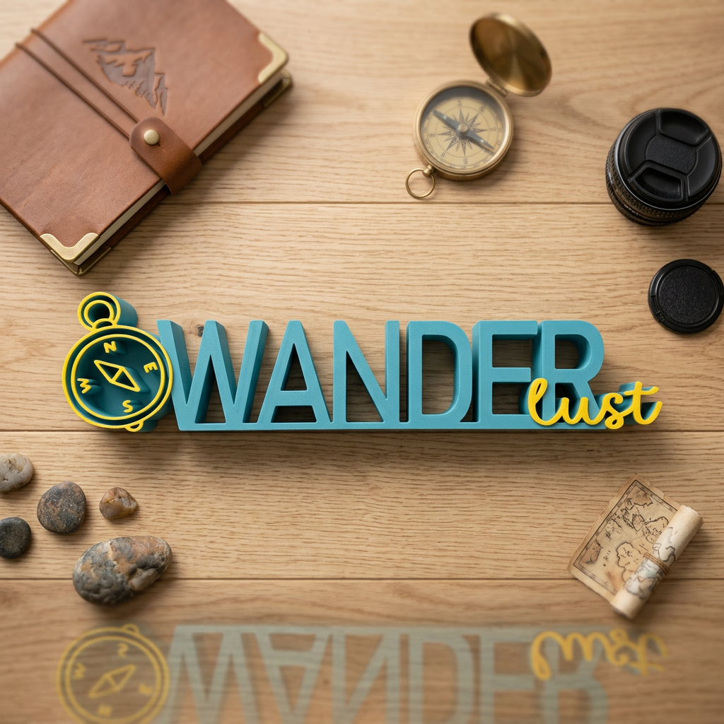 Wanderlust – Dekorativer Schriftzug für Reise- und Naturfans