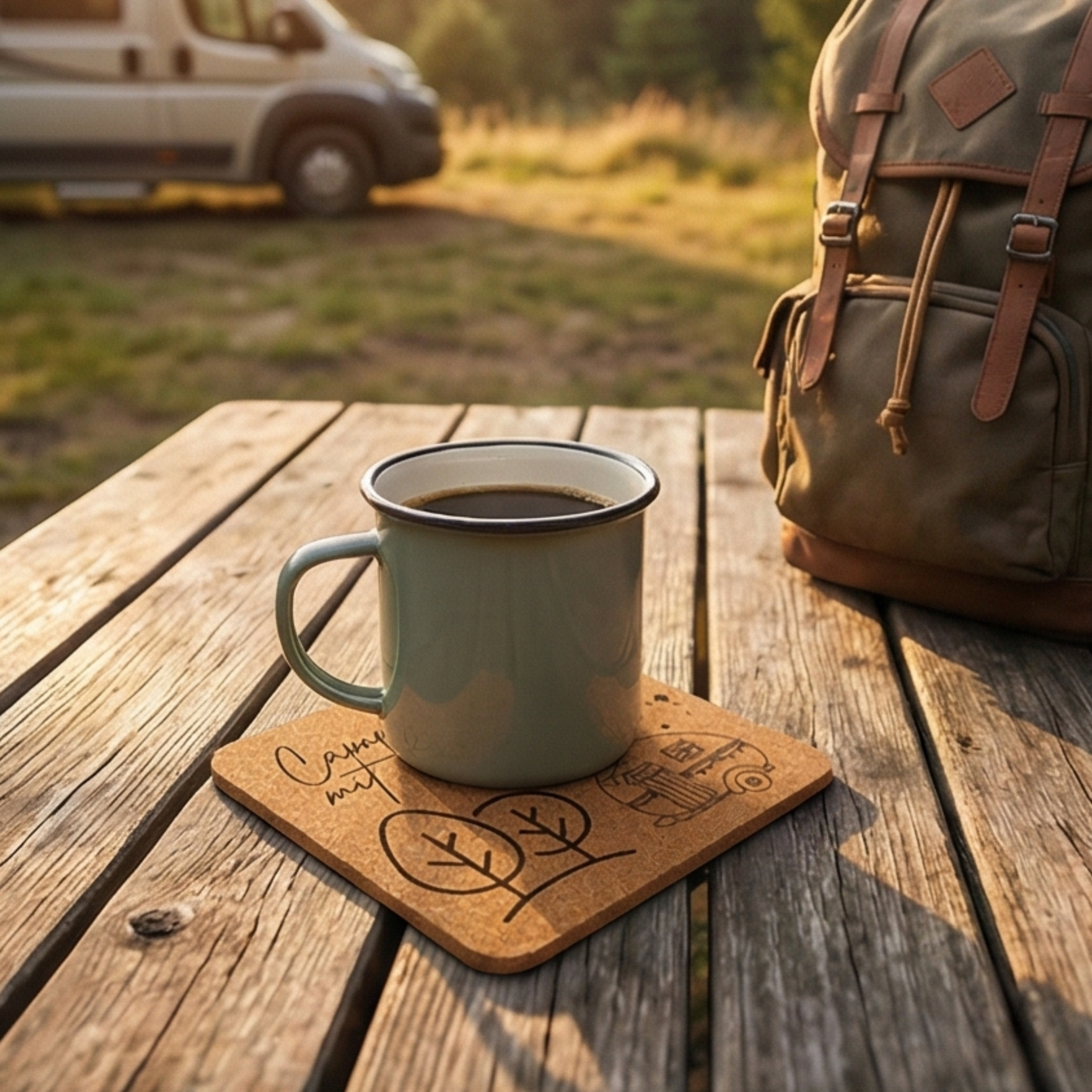 Camper mit Herz - Kork-Untersetzer – natürlich & stilvoll