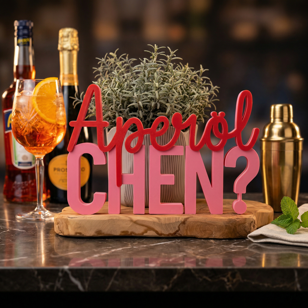 Schriftzug „Aperolchen?“ – Lustige Deko für Bar & Küche