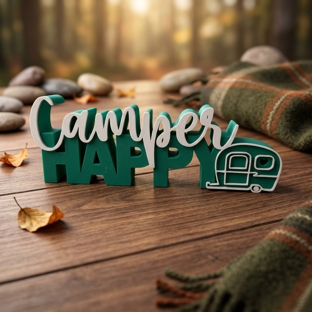 Happy Camper – Dekorativer Schriftzug für Camping- und Vanlife-Fans