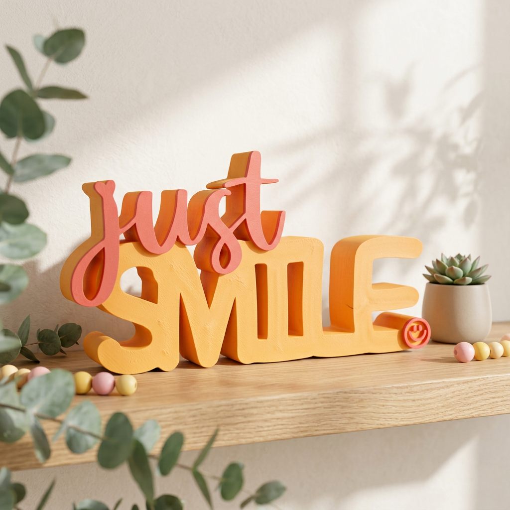 Just Smile Schriftzug – Moderner Dekoaufsteller mit positiver Botschaft