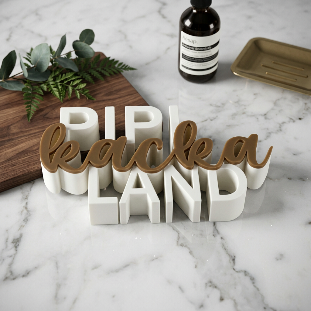 Pipi Kacka Land – Lustiger Badezimmer-Schriftzug als Deko