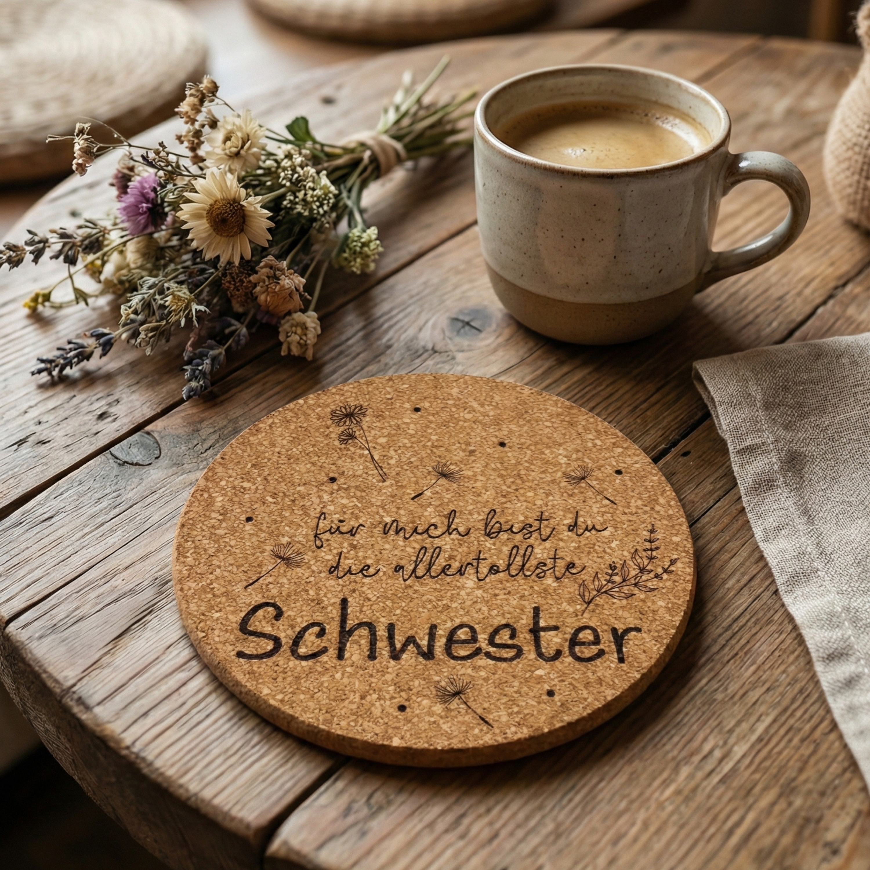 Für mich bist du die allerbeste Schwester - Kork-Untersetzer – natürlich & stilvoll
