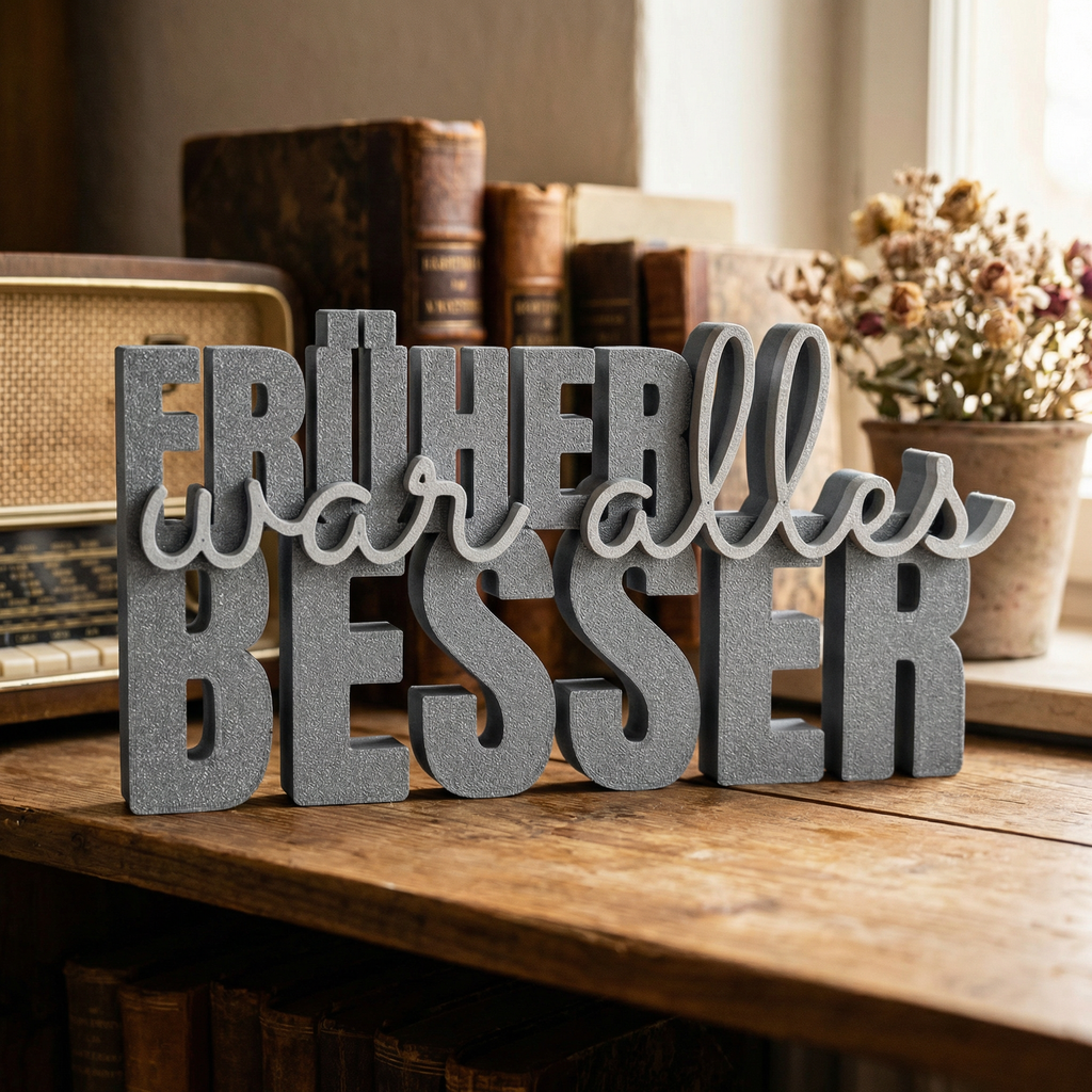 Dekoschriftzug „Früher war alles besser“ – Nostalgie zum Aufstellen mit Herz