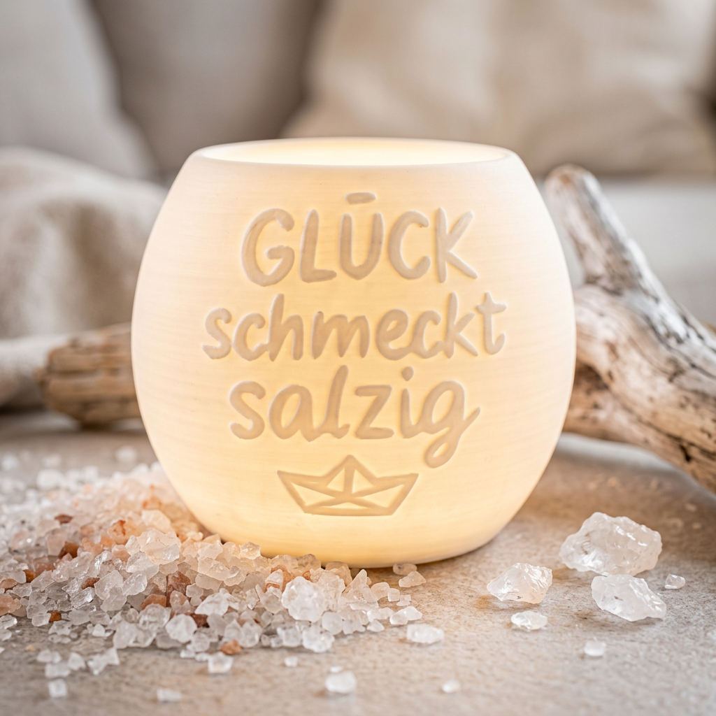 Windlicht „Glück schmeckt salzig“ – Maritimes Gefühl für dein Zuhause