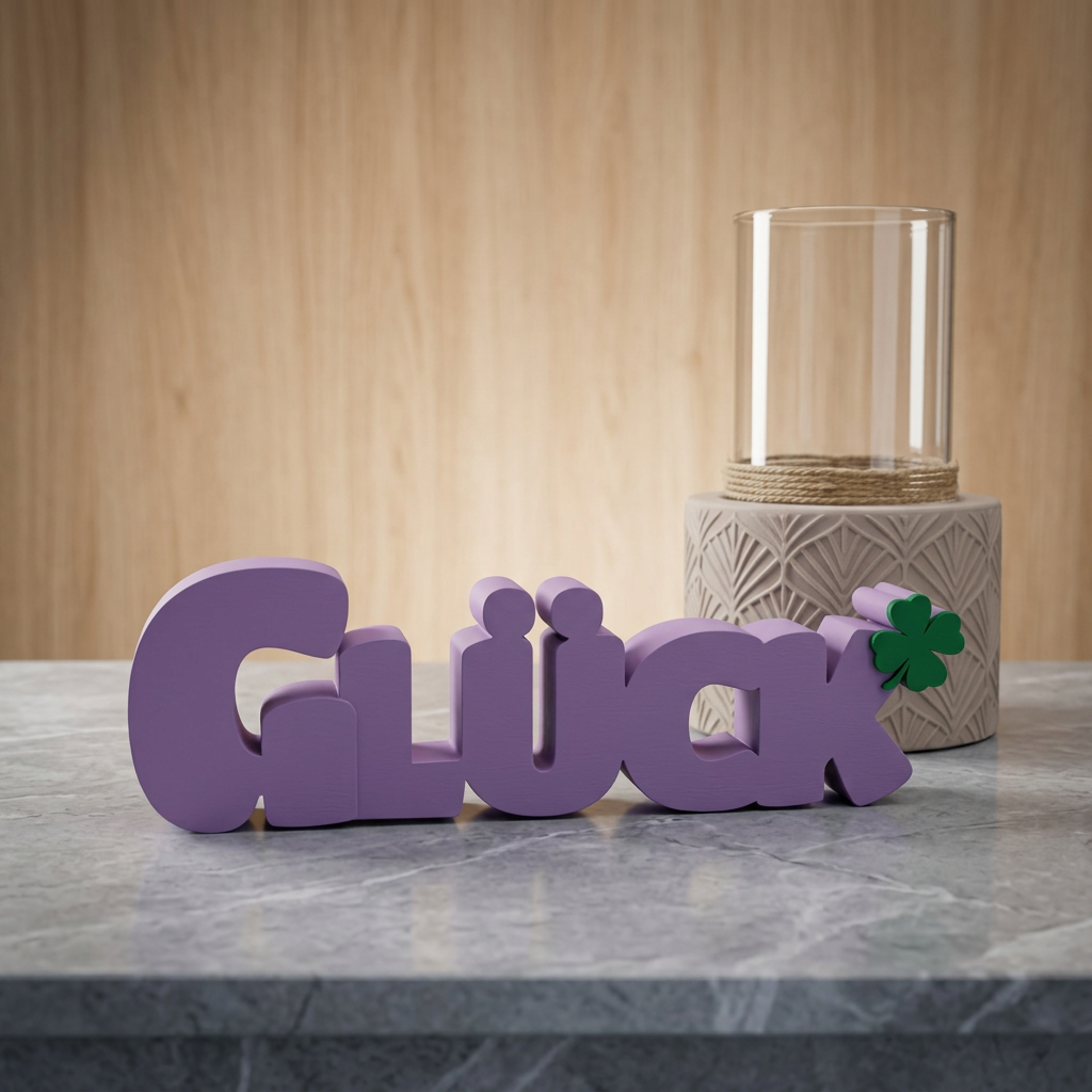 Glück – Stilvoller Deko-Schriftzug mit Kleeblatt