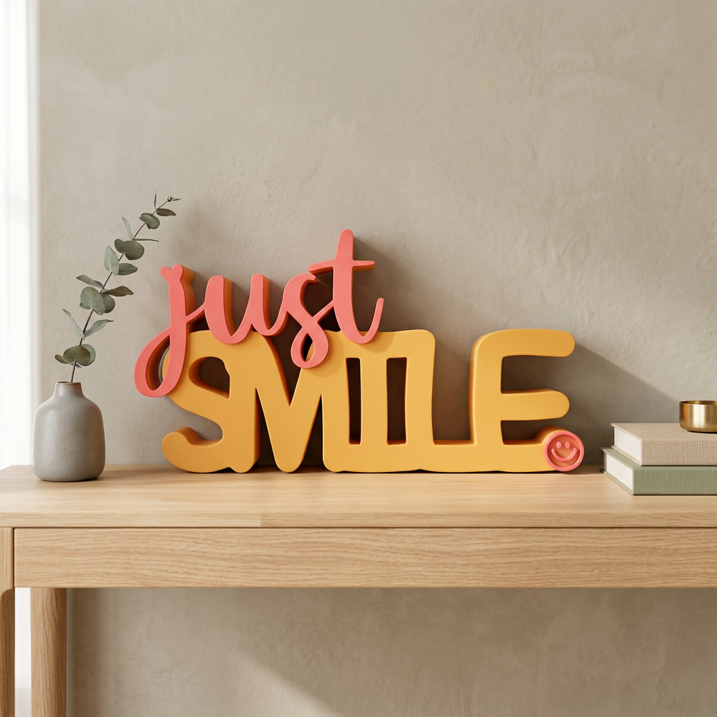 Just Smile Schriftzug – Moderner Dekoaufsteller mit positiver Botschaft