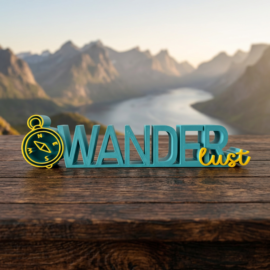 Wanderlust – Dekorativer Schriftzug für Reise- und Naturfans