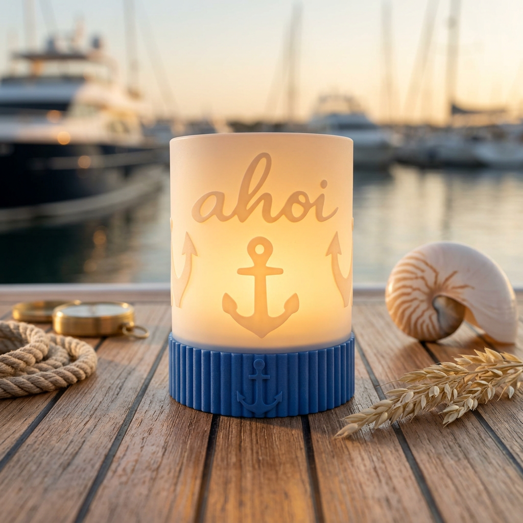Windlicht „Ahoi“ – Maritimes Deko Licht mit Anker