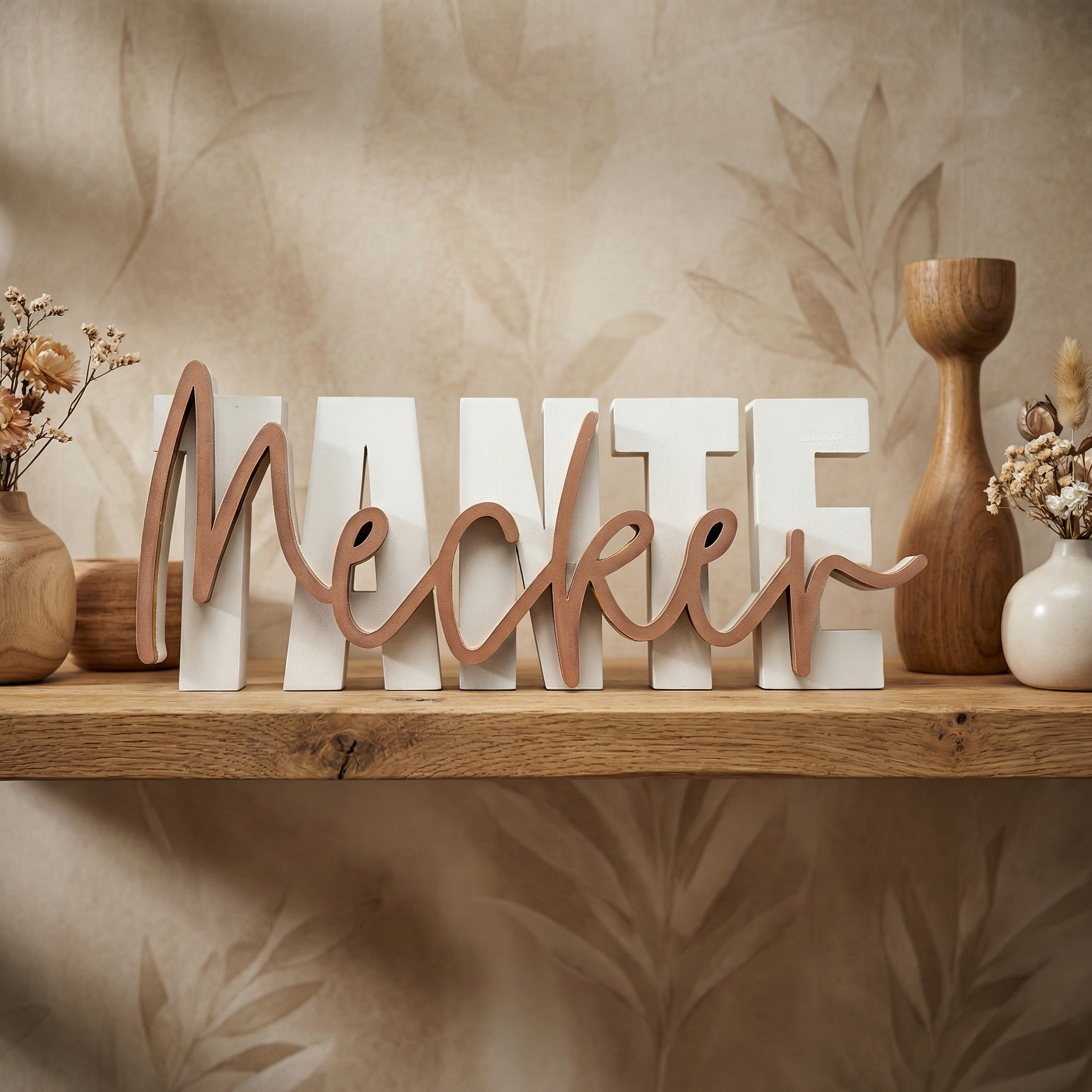Mecker Tante – dekorativer Schriftzug mit Augenzwinkern