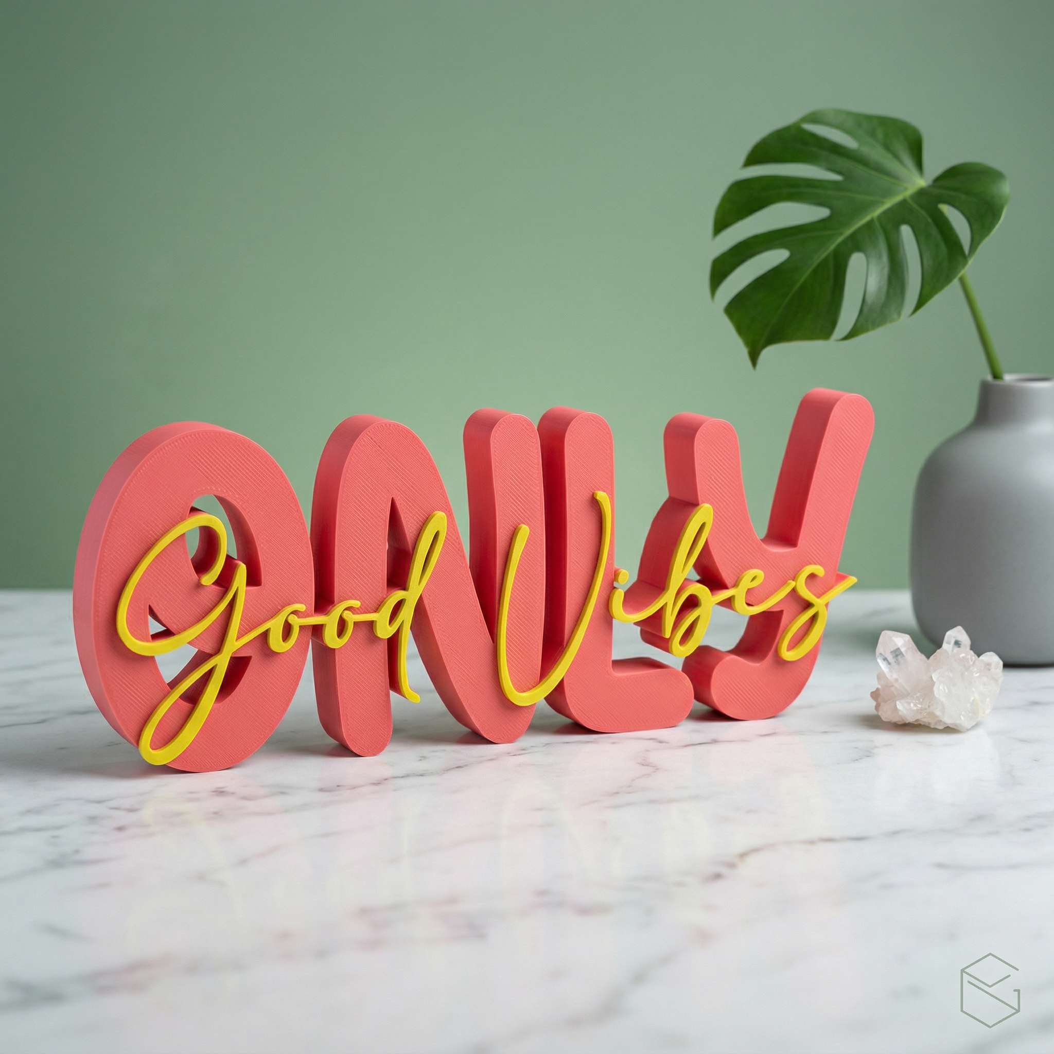 Good Vibes Only Schriftzug – Moderner Dekoaufsteller mit zweifarbigem Design
