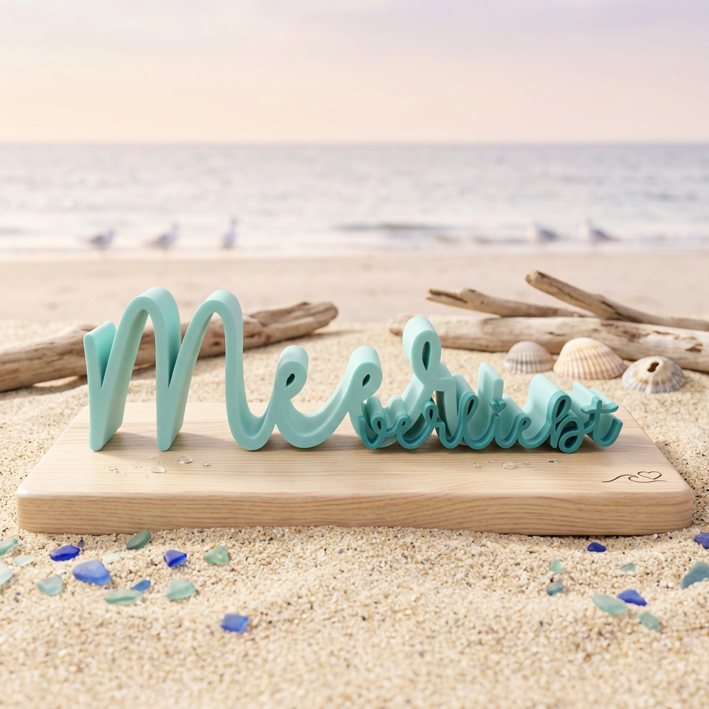 Meer verliebt – Maritimer Dekoschriftzug im Strand-Design