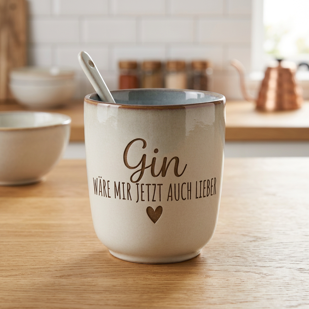 Keramikbecher „Gin wäre mir jetzt auch lieber“ – stilvoller Genussmoment