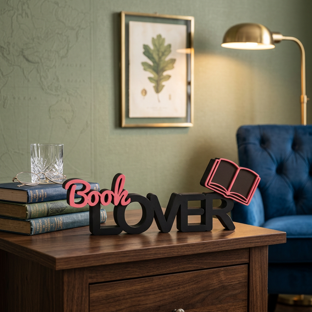 Book Lover – Stylischer Deko-Schriftzug für Bücherliebhaber
