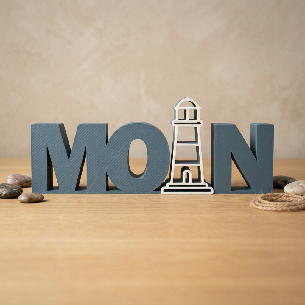 MOIN – Maritimer Dekoschriftzug mit Leuchtturm