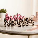 Dekoschriftzug „beste Mama“ im Leo-Design mit 3D-Effekt