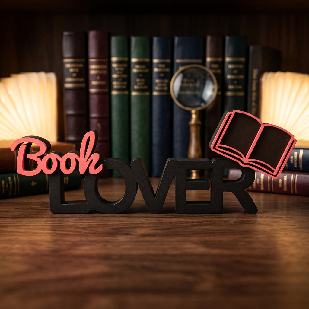 Book Lover – Stylischer Deko-Schriftzug für Bücherliebhaber