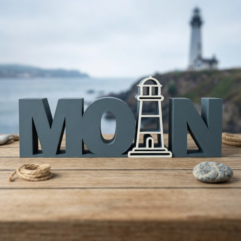 MOIN – Maritimer Dekoschriftzug mit Leuchtturm