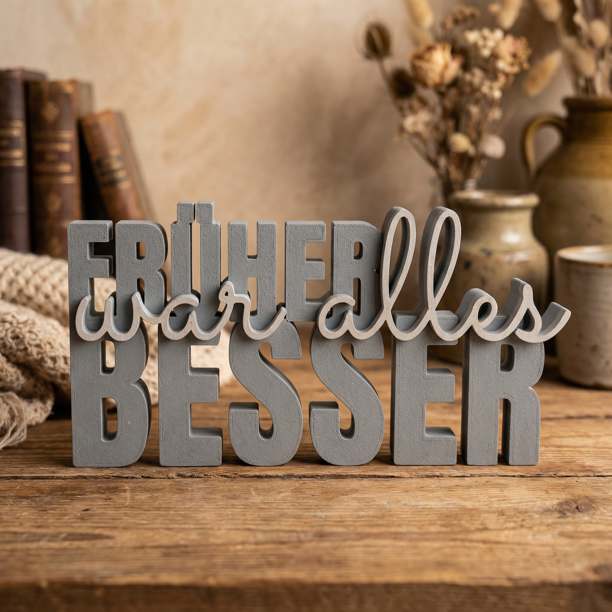 Dekoschriftzug „Früher war alles besser“ – Nostalgie zum Aufstellen mit Herz