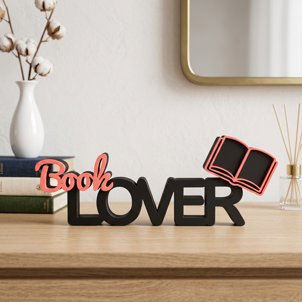 Book Lover – Stylischer Deko-Schriftzug für Bücherliebhaber