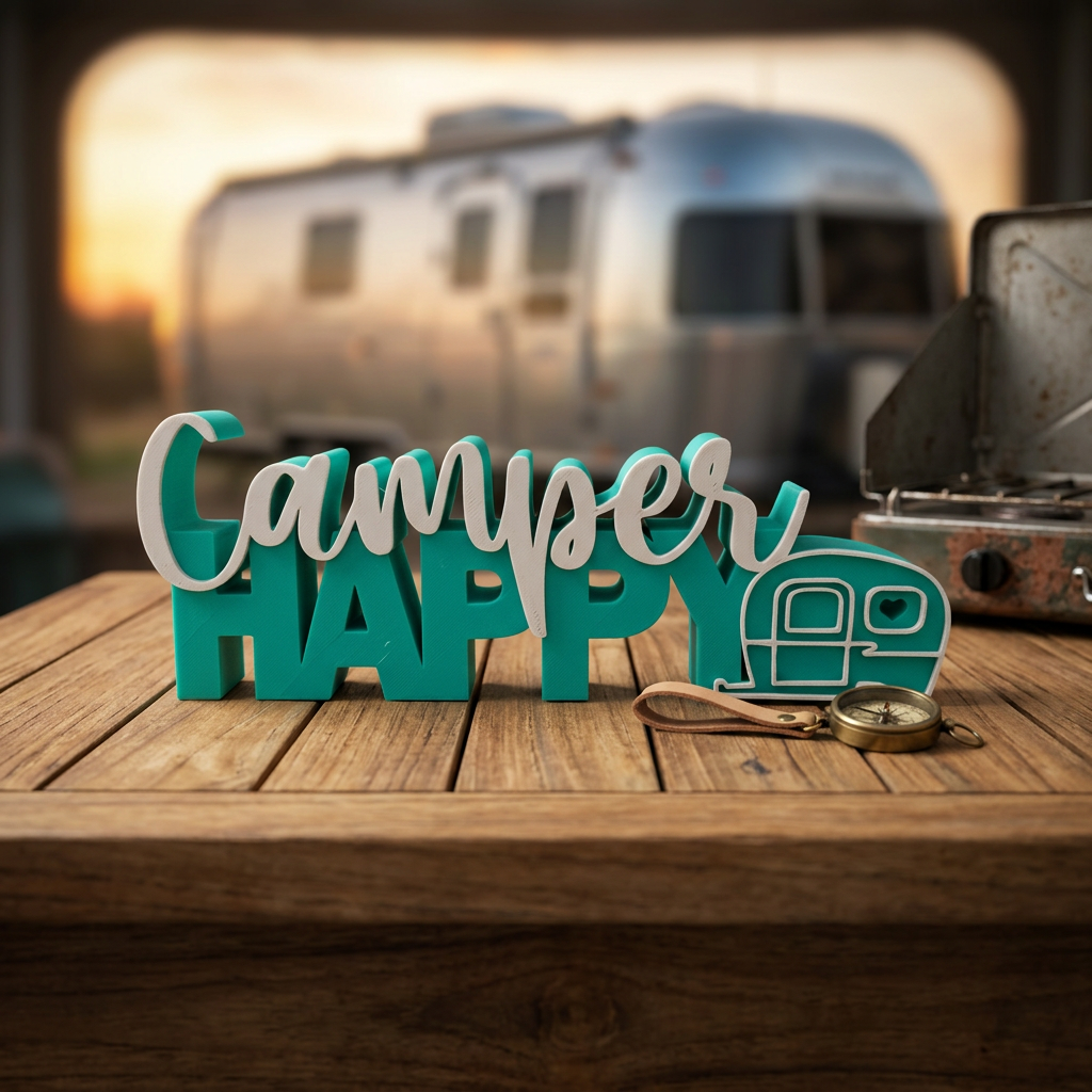 Happy Camper – Dekorativer Schriftzug für Camping- und Vanlife-Fans