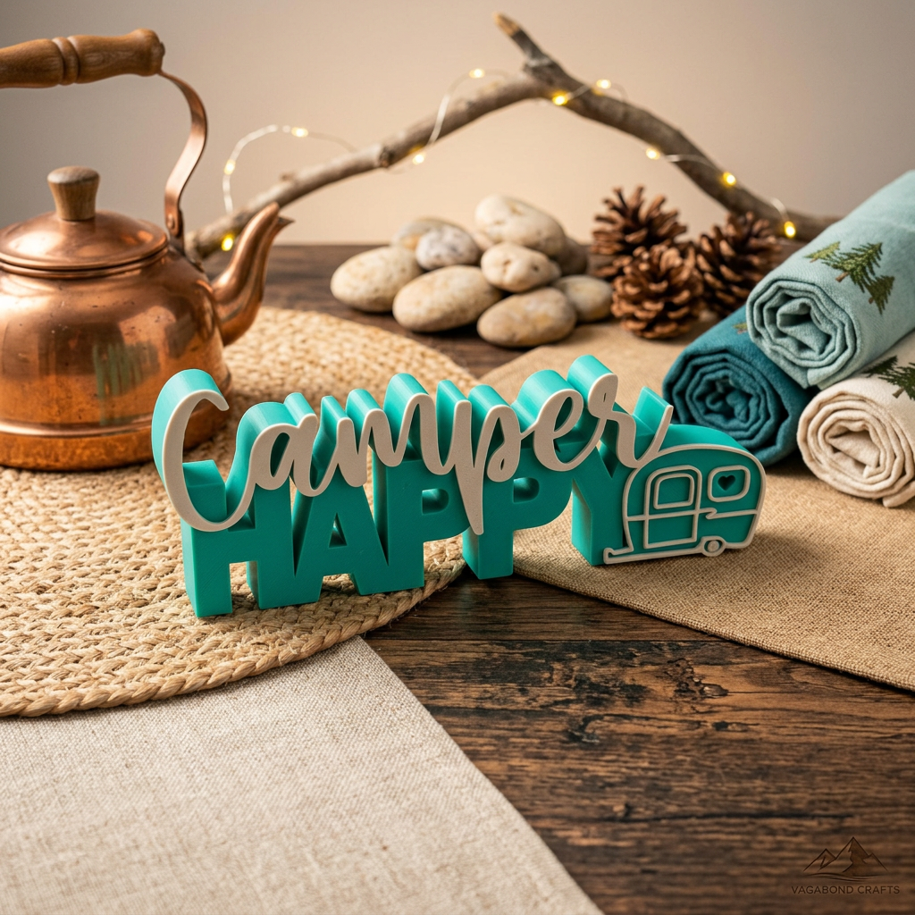 Happy Camper – Dekorativer Schriftzug für Camping- und Vanlife-Fans