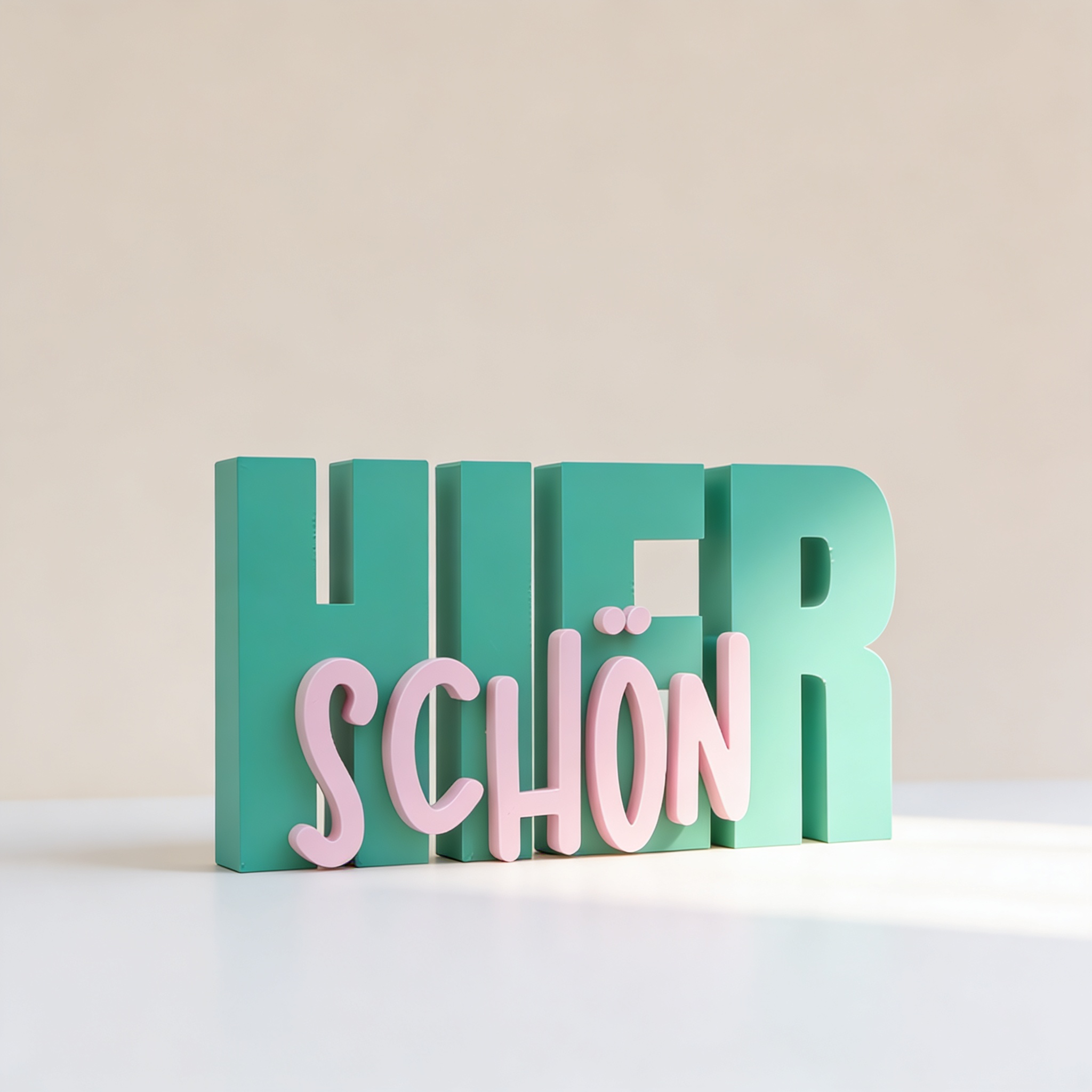 „Hier schön“ – Moderner Aufsteller aus PLA+ für Regal, Wand & Zuhause