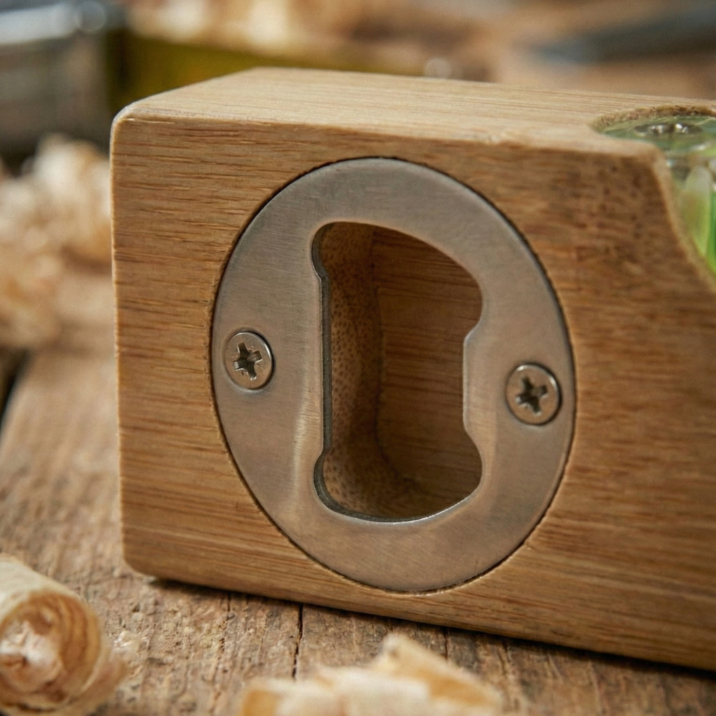 Personalisierte Wasserwaage aus Holz mit Gravur & Flaschenöffner