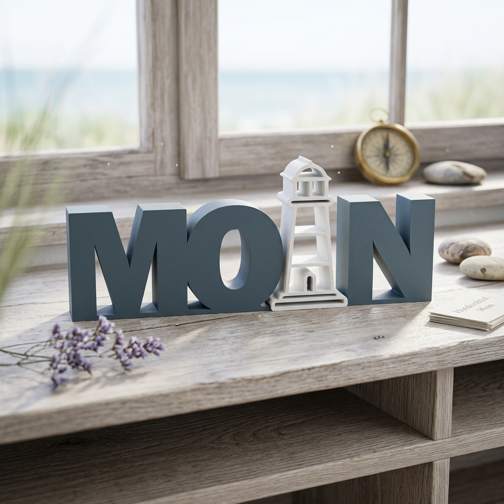 MOIN – Maritimer Dekoschriftzug mit Leuchtturm