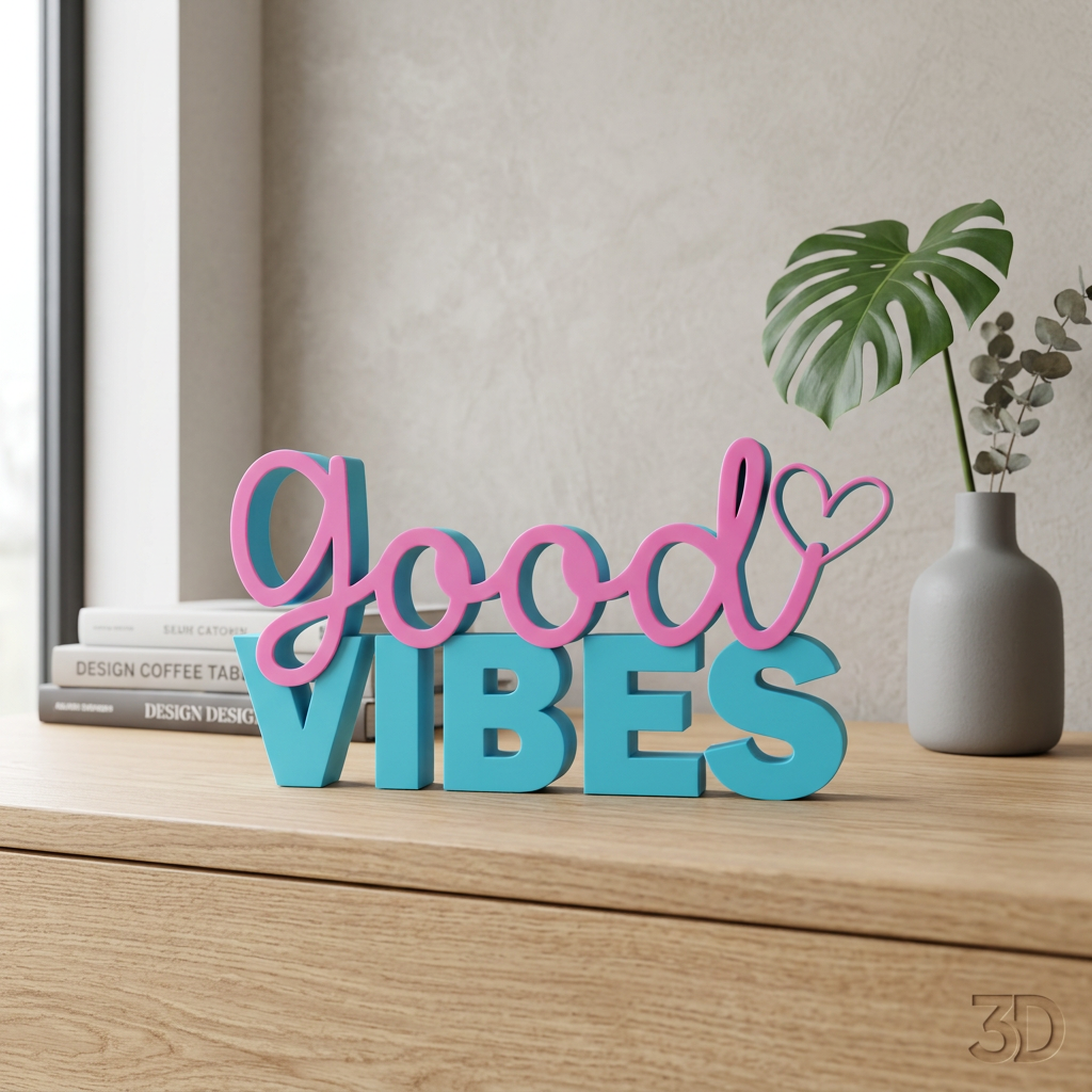 Good Vibes – Dekorativer Motivations-Schriftzug mit Herz