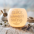 Windlicht „Glück schmeckt salzig“ – Maritimes Gefühl für dein Zuhause