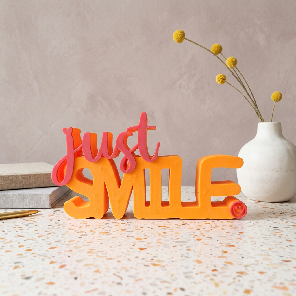 Just Smile Schriftzug – Moderner Dekoaufsteller mit positiver Botschaft