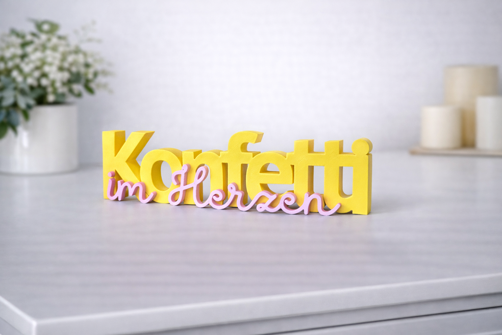Konfetti im Herzen Schriftzug