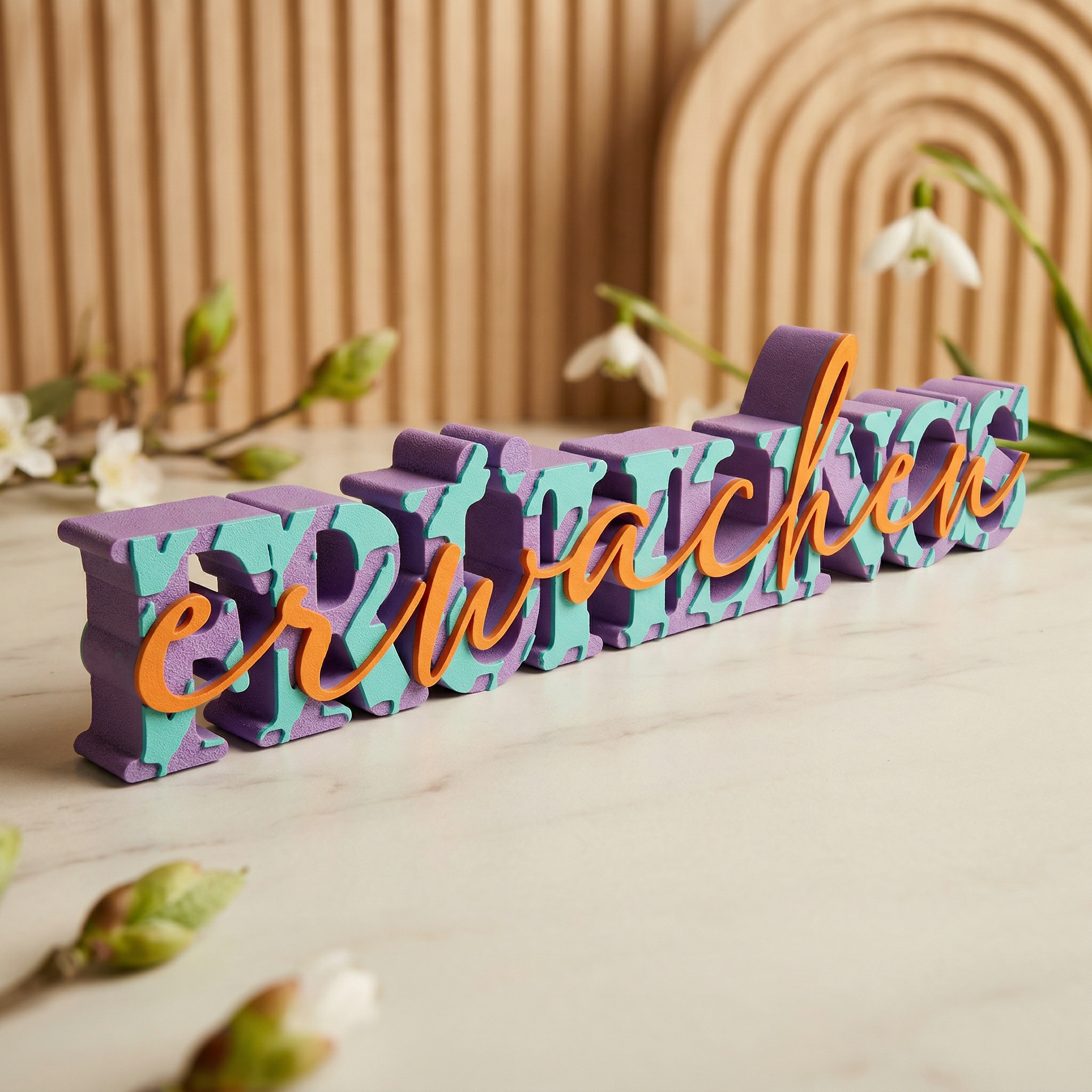 Frühlingserwachen – Dekorativer Schriftzug aus 3D-Druck