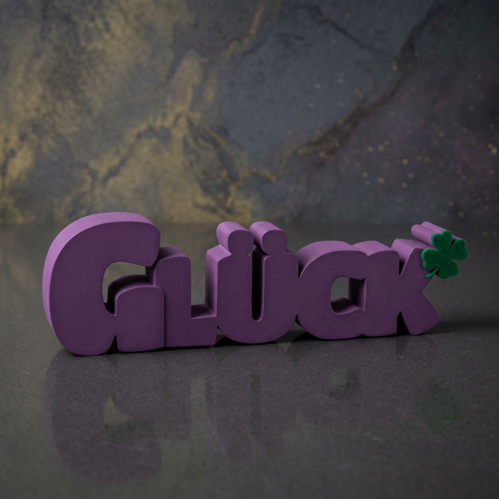 Glück – Stilvoller Deko-Schriftzug mit Kleeblatt