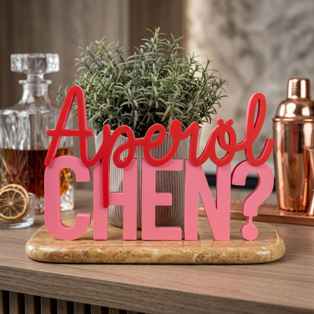 Schriftzug „Aperolchen?“ – Lustige Deko für Bar & Küche