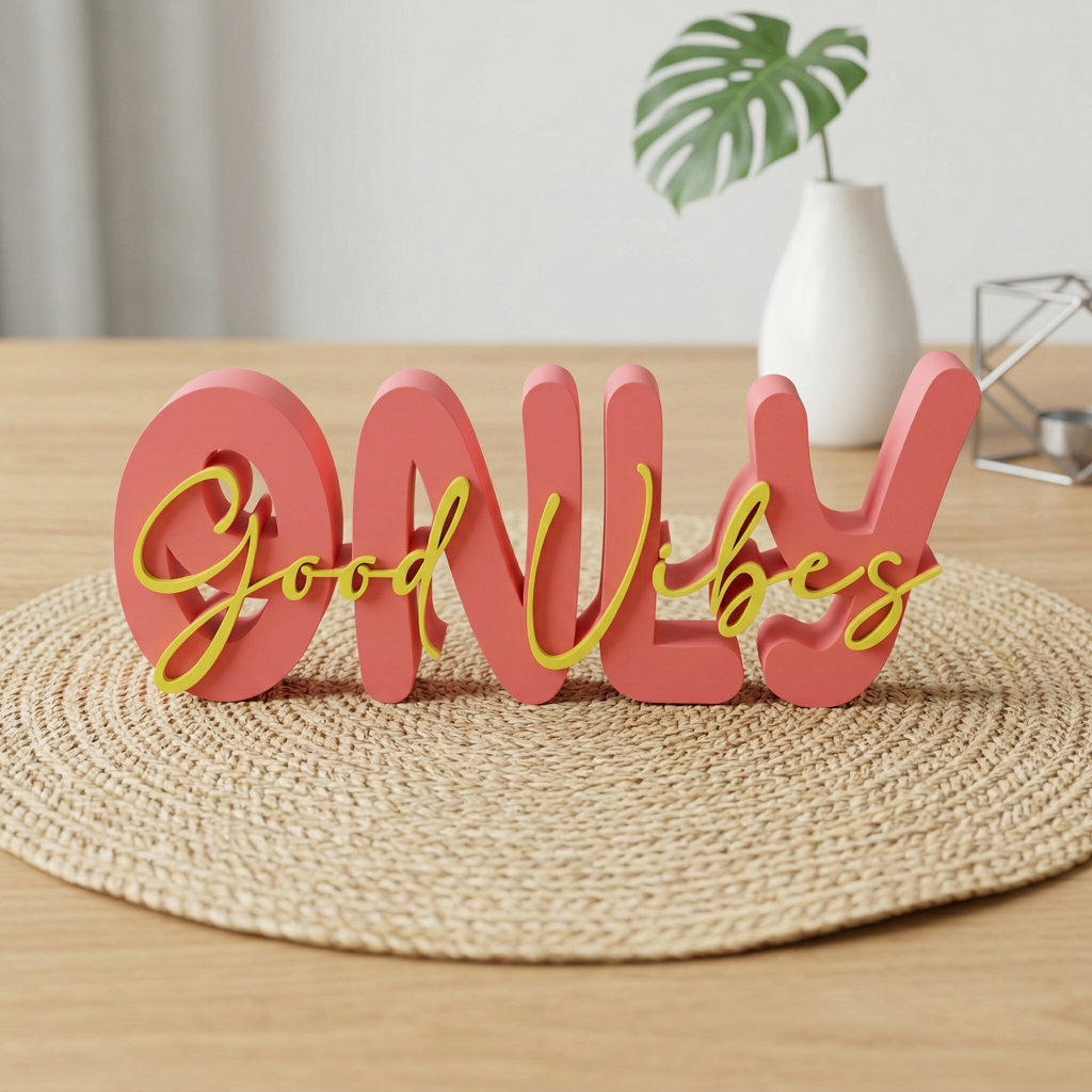Good Vibes Only Schriftzug – Moderner Dekoaufsteller mit zweifarbigem Design