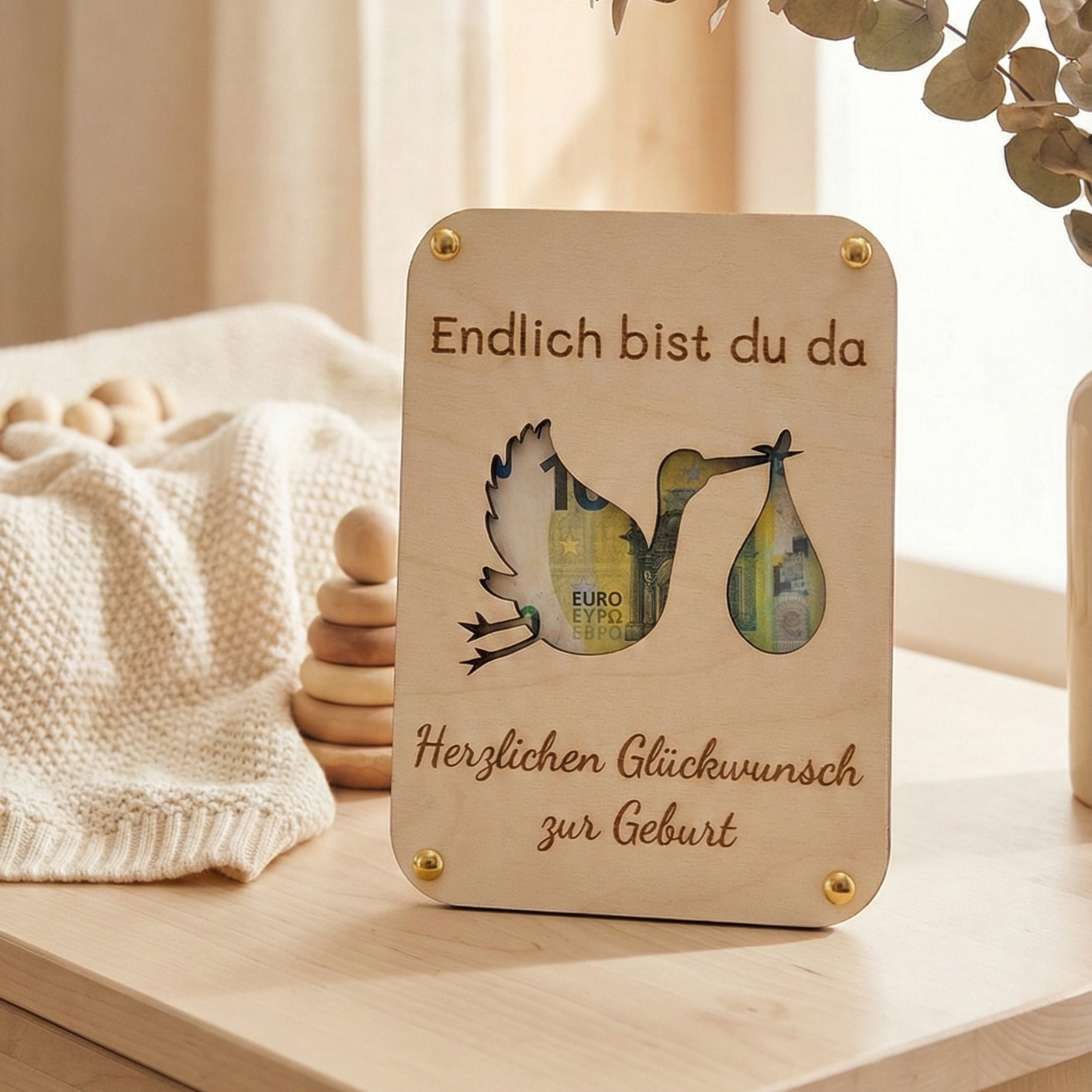 Liebevolle Geldgeschenk-Deko zur Geburt – „Endlich bist du da“