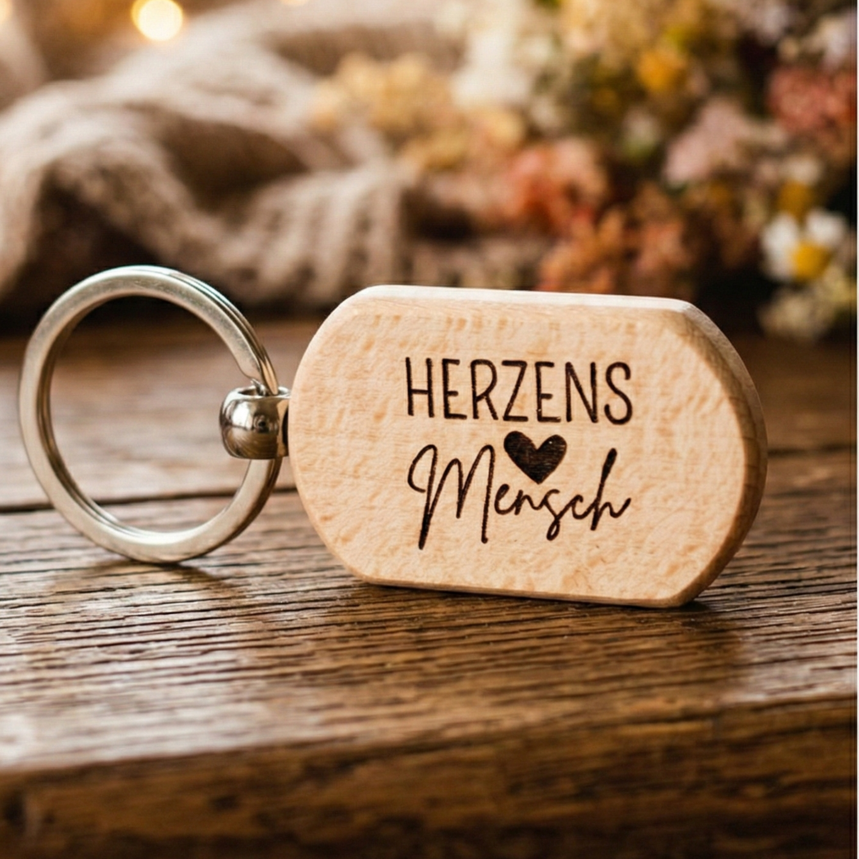 Schlüsselanhänger aus Holz – „Herzensmensch“
