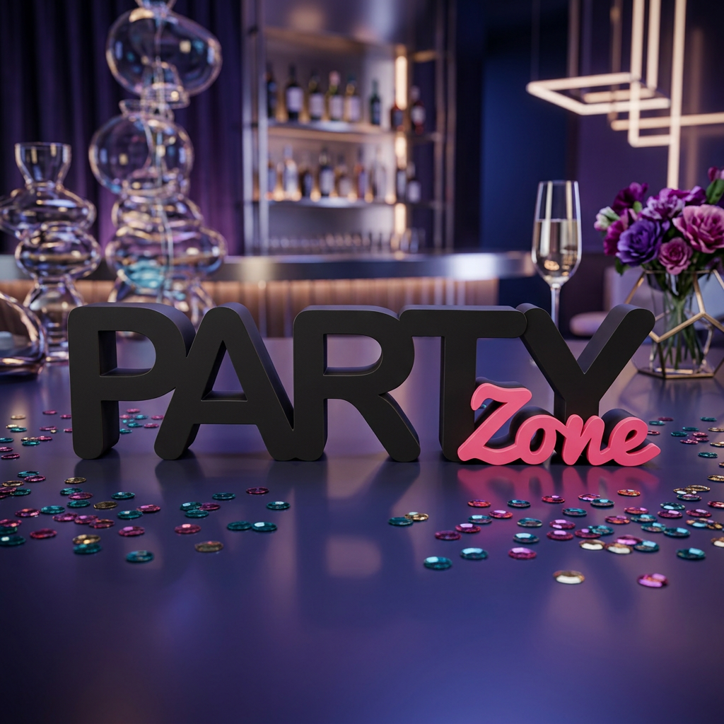 Party Zone – Moderner Deko-Schriftzug für Party, Bar & Feier