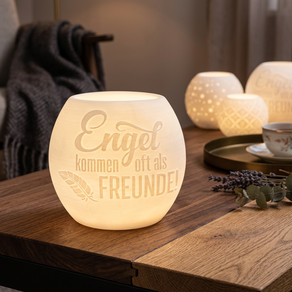 Windlicht „Engel kommen oft als Freunde“ – Licht, das von Herzen kommt