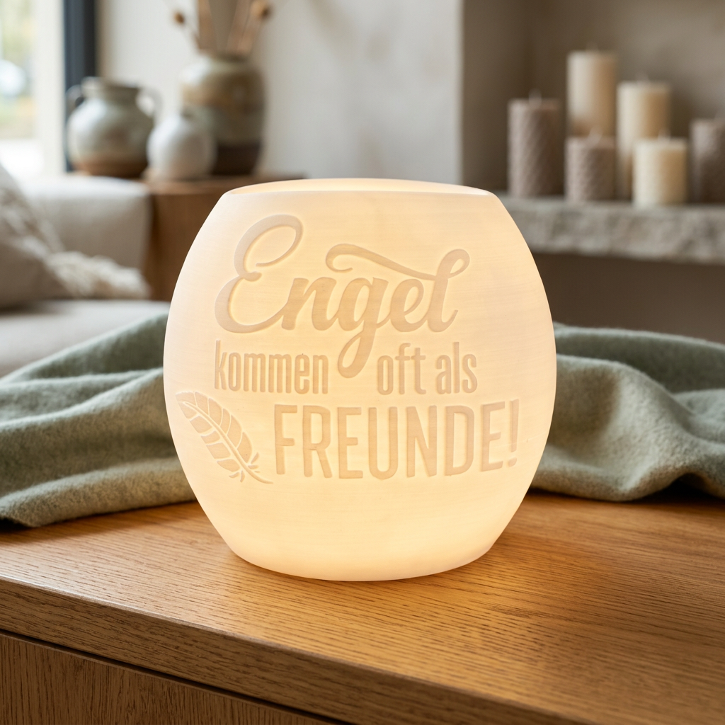 Windlicht „Engel kommen oft als Freunde“ – Licht, das von Herzen kommt
