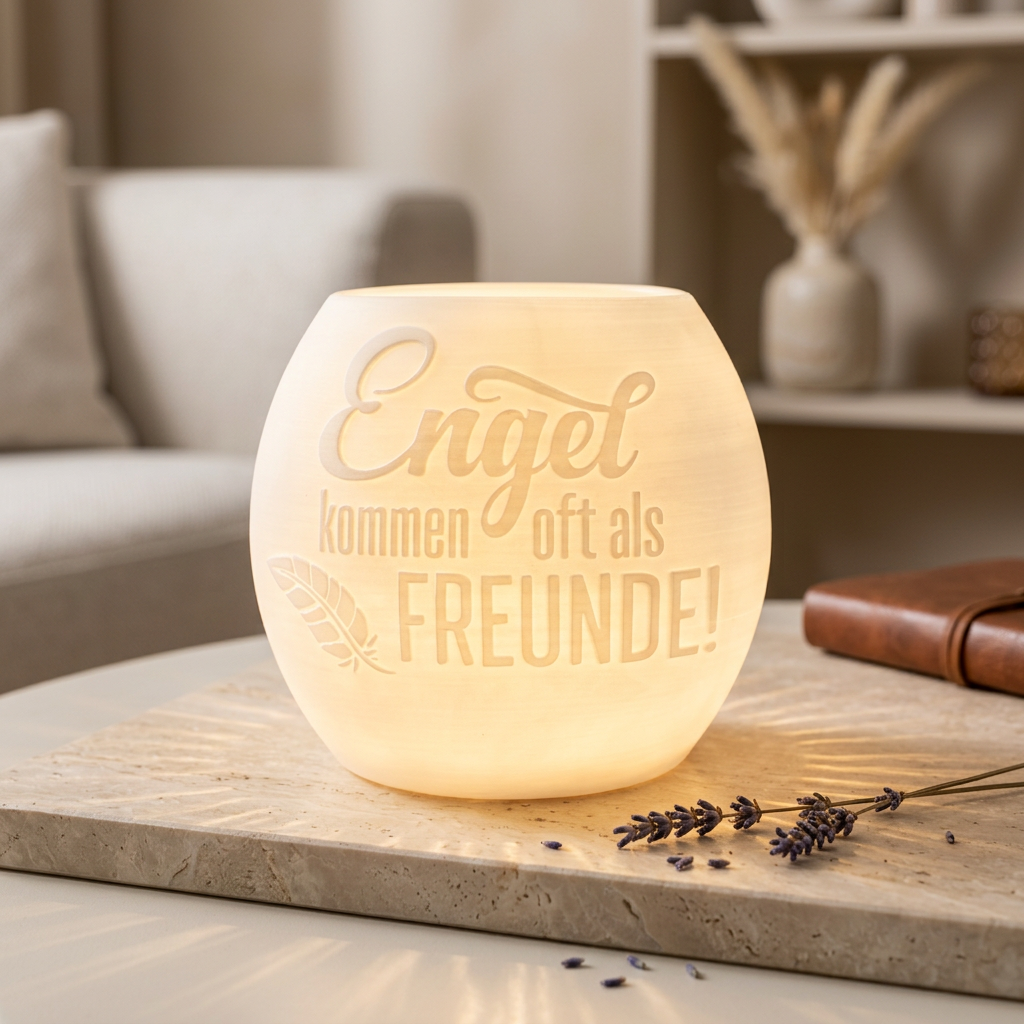 Windlicht „Engel kommen oft als Freunde“ – Licht, das von Herzen kommt
