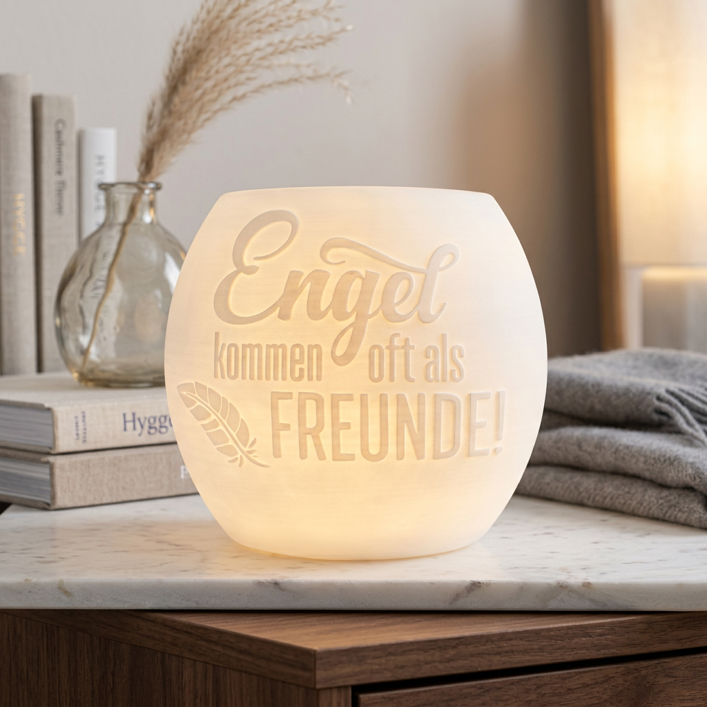 Windlicht „Engel kommen oft als Freunde“ – Licht, das von Herzen kommt