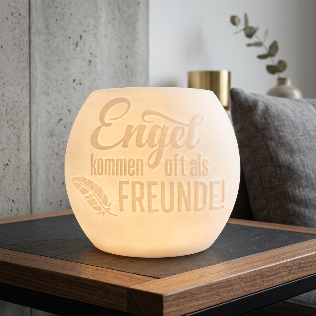 Windlicht „Engel kommen oft als Freunde“ – Licht, das von Herzen kommt