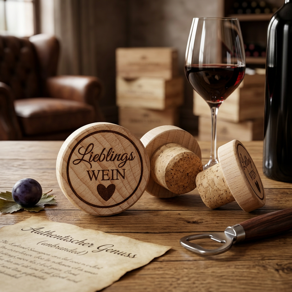 Flaschenkorken „Lieblingswein“ – graviert aus Holz & Naturkork
