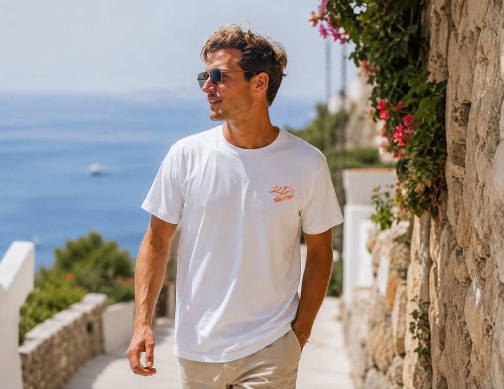 Herren T-Shirt mit modernem Brustprint – lässiger Basic Look in Weiß