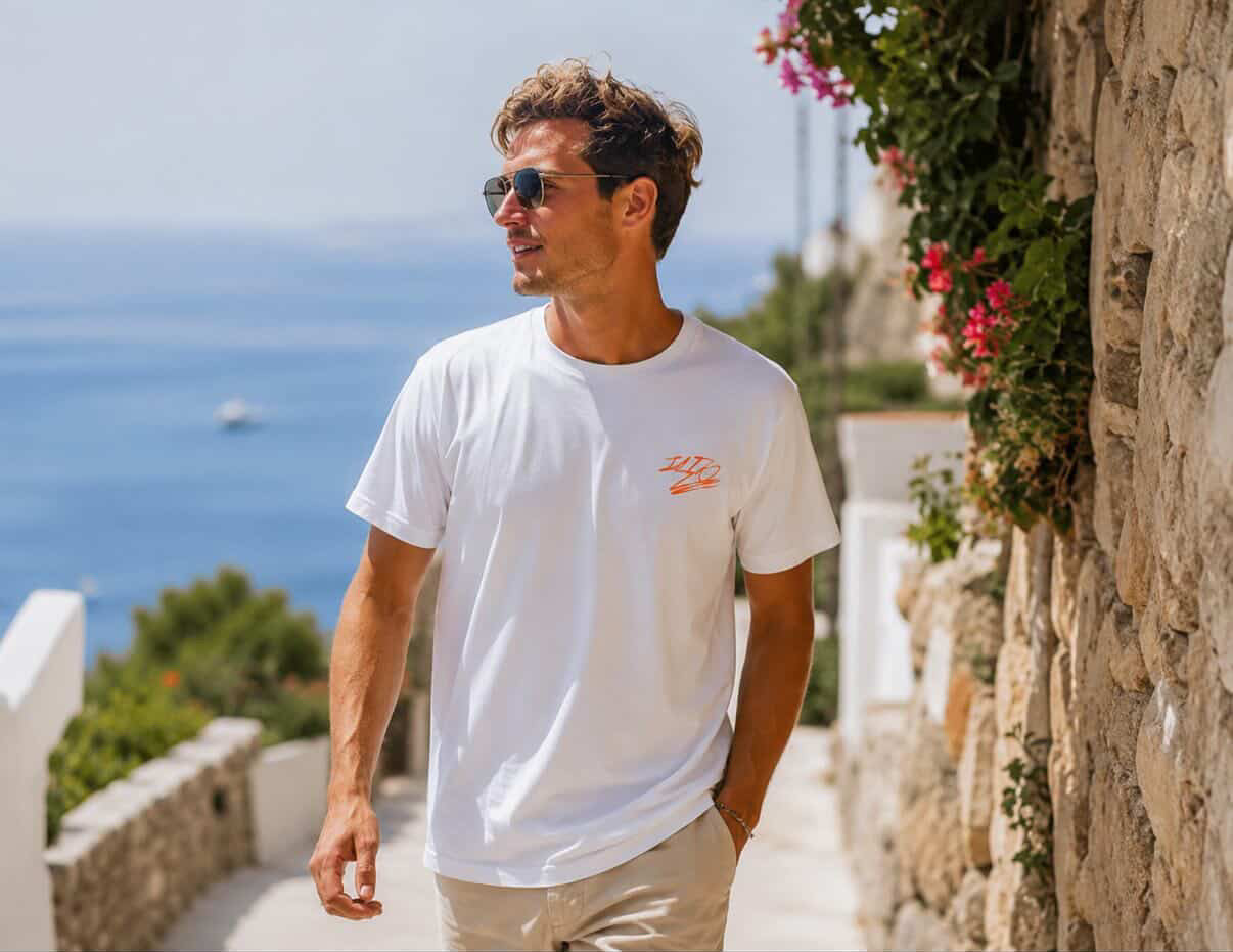 Herren T-Shirt mit modernem Brustprint – lässiger Basic Look in Weiß